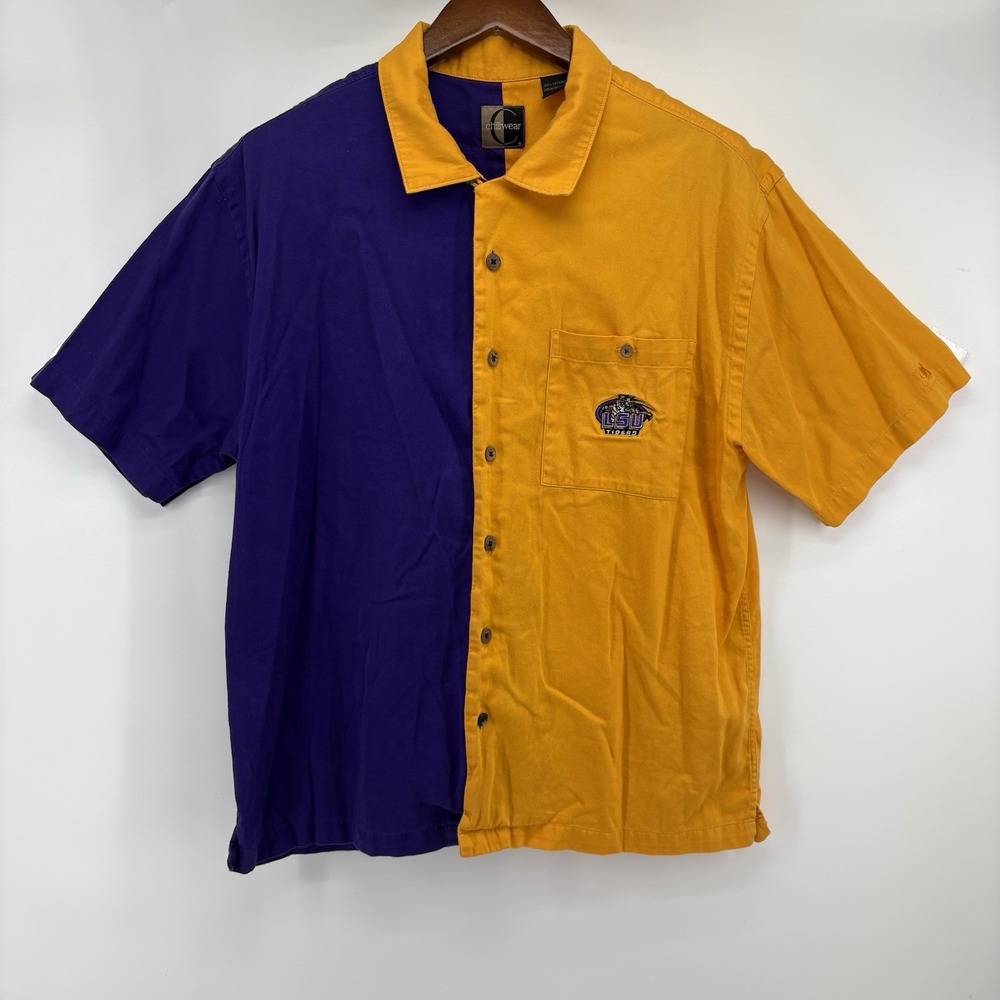 Chiliwear LSU Tigers Short Sleeve Button Down Purple And Gold Block Shirt Size M